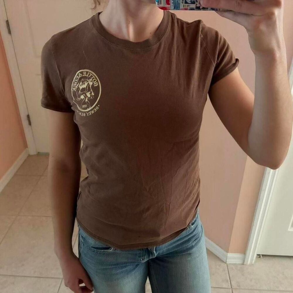 Unbranded Women's Brown and Yellow T-shirt